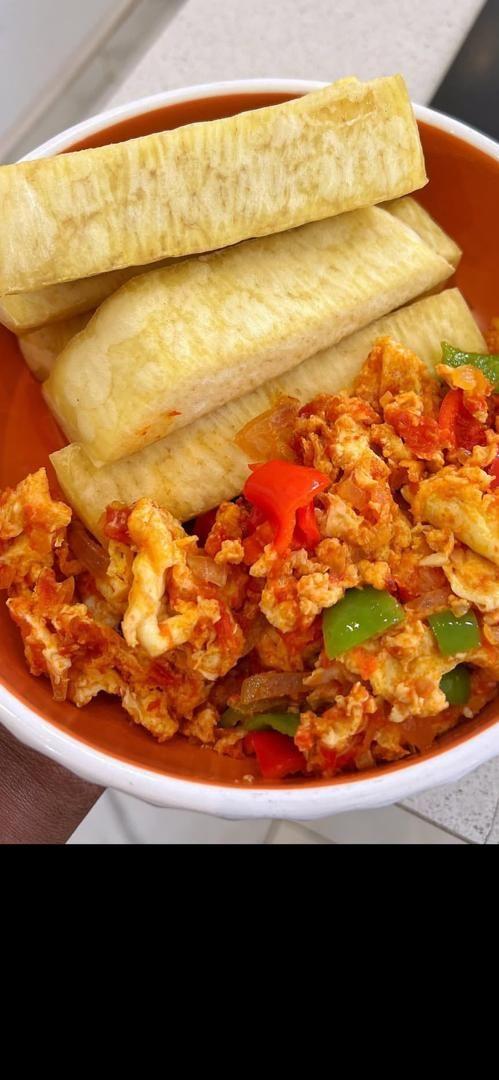 Fried yam and egg Sauce